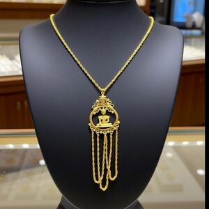 Vintage 1970's Thai Dancer Gold-Tone Boho Statement Pendant Necklace